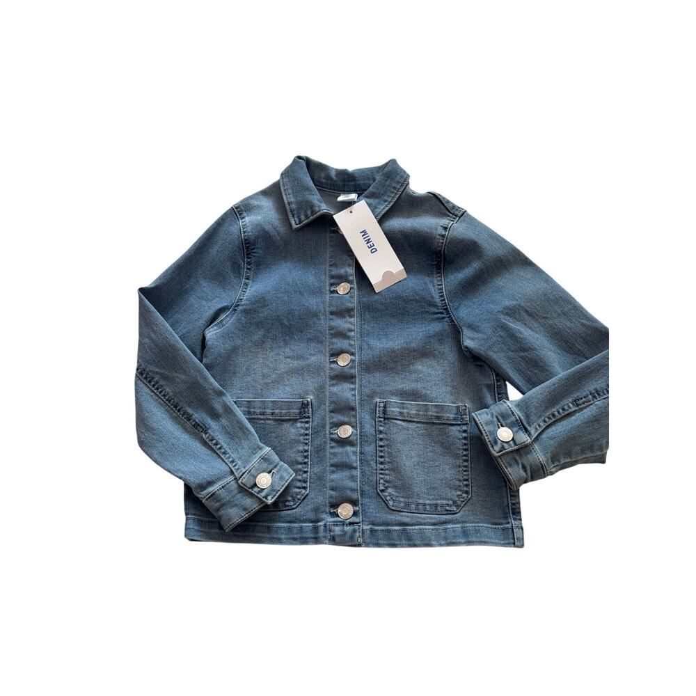 H&M 8/9 blue denim barn style jean jacket super different patch pockets nwt